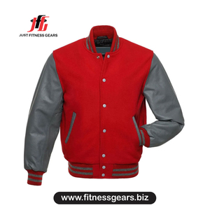Veste universitaire rouge pour homme, manches en cuir PU, col rabattu, vêtement décontracté pour l'automne - Product Image 3