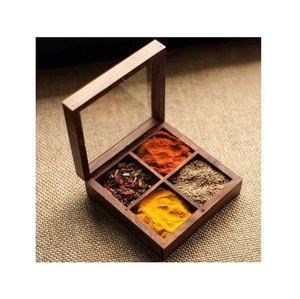 Rustic Wooden Masala Spice <b>Box</b> Natural Kitchen Storage Container with Lid for <b>Herbs</b> Salt Pepper Tea and Dry Spices - Product Image 5