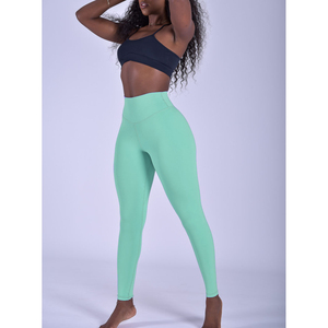 Leggings tendance taille haute couleur unie pour femme 2026 – Pantalon de yoga sportif en maille extensible et respirant vert menthe - Product Image 2