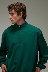 Men's Green Quarter-Zip Racer windbreaker <b>Jacket</b> Solid Color Windproof Polyester Casual Autumn Wear Regular Fit No Hood - Product Image 5