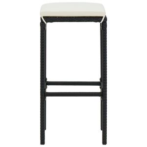 Set di 6 sgabelli da bar con struttura nera e cuscino in rattan PE bianco crema - Product Image 5