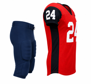 Ensemble d'uniformes de football américain personnalisés respirants rouge et noir 24 pour hommes et femmes en polyester unisexe pour adultes, maillot et pantalon de sport - Product Image 6