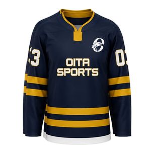 Navy Gold Ice Hockey Set for Men Jersey Shorts Socks Gloves Professional Team Uniform Breathable <b>Athletic</b> Match Training Wear - Product Image 2