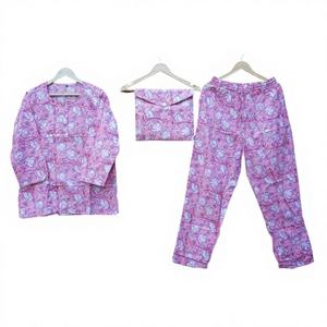 Conjunto de Pijama de Algodón 100% Puro, Cuello Redondo, Estampado a Mano, Transpirable, para Invierno, Ropa de Casa para Mujeres y Niñas, Gran Venta - Product Image 1