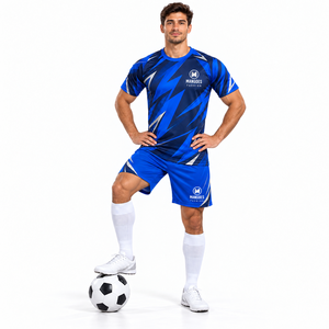 Conjunto de Camiseta de Fútbol para Hombre, Personalizada, Sublimada, con Patrón Geométrico Azul, Transpirable, Antihumedad, Anti-UV, 100% Poliéster, para Entrenamiento - Product Image 1