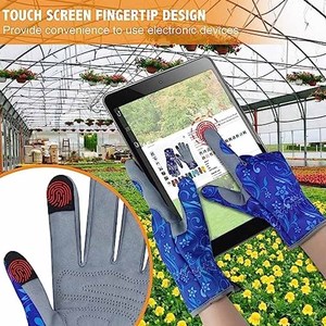 Guantes de Jardinería de Primera Calidad con Estampado Floral Azul, Pantalla Táctil, Palma Acolchada de Gamuza Sintética Gris, Guantes de Seguridad para Exteriores - Product Image 5
