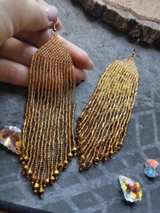 Pendientes de cuentas hechos a mano, pendientes largos de color marrón, pendientes extra largos, pendientes con flecos, pendientes estilo boho, pendientes de cuentas pequeñas - Product Image 6