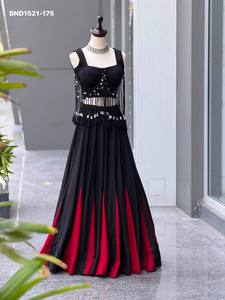 Designer Fancy Cotton with Flared Kali-Pattern <b>Red</b> & Black <b>Lehenga</b> - Long Dori with Ginny-Kodi Blouse Supplier from India - Product Image 5