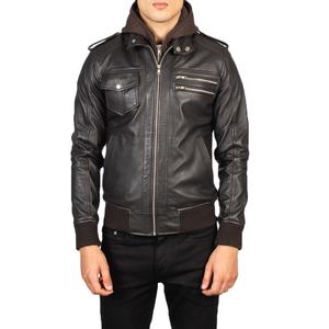 แจ็คเก็ตหนังวินเทจผู้ชายแบบสั่งทำพิเศษ OEM หนังวัวสีพื้นเรียบหรู คอตั้ง สำหรับใส่ในฤดูหนาว - Product Image 1