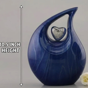 Blue Aluminum Cremation Urn Tear Drop Ashes <b>Memorial</b> <b>Vase</b> Handmade Engraved Custom Tabletop Decor - Product Image 4