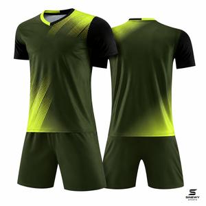 SINEWY SPORTS Men's Soccer Jersey Set Green Yellow Gradient V-Neck Short Sleeve Moisture Wicking Breathable Quick Dry <b>Athletic</b> - Product Image 1