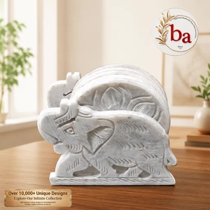 Juego de 6 Posavasos de Mármol Blanco con Diseño Clásico de Elefante, Calidad de Exportación, Beads Art - Product Image 1