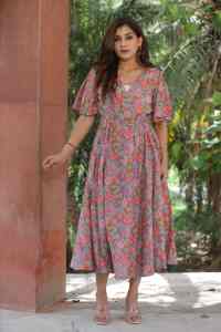 Vestido corto con estampado de bloque de mano indio para mujer, vestido informal de verano de algodón, vestido largo corto de estilo bohemio, tela de cintura Natural - Product Image 3