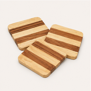 Handmade Striped Multi-Wood Coasters Set For Drinks Eco-Friendly Square Wooden Tea <b>Cup</b> <b>Mats</b> For Home And Office Decor <b>Mats</b> & Pad - Product Image 1
