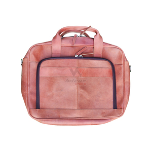 Reddish Brown <b>Leather</b> <b>Laptop</b> <b>Bag</b> Luxury Style Dual Handles Front Zipper Pocket Durable Messenger <b>Bag</b> For Business Travel - Product Image 1