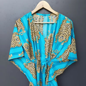 Vestido Kaftán sin Mangas de Algodón con Estampado Floral Tropical para Mujer - Ropa de Playa y para Estar en Casa de Naaz Textile - Product Image 1