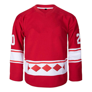 Maillot de hockey sur glace rouge personnalisé pour homme, col en V, manches longues, évacuation de l'humidité, vêtements de sport d'entraînement, uniforme d'équipe adulte, OEM - Product Image 1