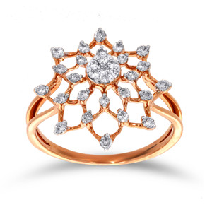 แหวนเพชรเดซี่สุดหรู แหวนเพชรลายเกล็ดหิมะ - ทองคำกุหลาบ 14K พร้อมดีไซน์ลายฉลุอันประณีต - Product Image 1