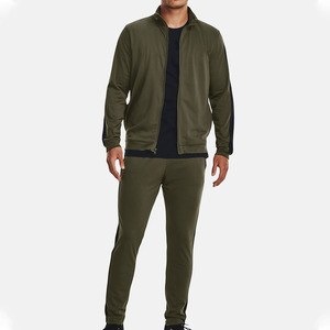 Men's Olive Green Tracksuit Set <b>Zip</b>-<b>Up</b> <b>Jacket</b> Elastic Waist Jogger Pants Casual Autumn Wear Solid Color Full Sleeve Regular Fit - Product Image 1
