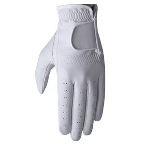 Gant de golf simple pour homme, main gauche, en cuir véritable, blanc et bleu marine, antidérapant, fermeture à pression, anti-UV, doigts entiers, sport - Product Image 3