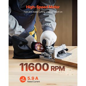 Fresatrice per giunzioni a dita 5.9A con motore da 760W e 11.600 RPM, lama con punta in carburo e intaglio di posizionamento a 45 gradi - Product Image 2