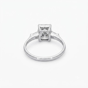 Wonderful 10K 14K 18K Solid Gold Radiant Cut Lab Grown Diamond Engagement Ring Three Stone Ring Baguette Side Stone Diamond Ring - Product Image 5