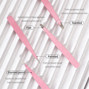 Juego de 4 Pinzas para Cejas de Acero Inoxidable con Punta Inclinada y Recubrimiento en Polvo Rosa, Herramienta de Belleza Reutilizable Personalizada OEM - Product Image 4