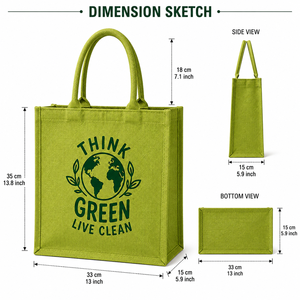 Think Green Live Clean Jute Shopping <b>Bag</b> <b>Medium</b> <b>Size</b> Hand Length Handle Eco Friendly Grocery Tote - Product Image 2