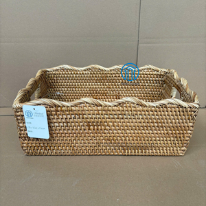 Handwoven <b>Rectangular</b> Rattan Storage <b>Basket</b> Low Profile Handwoven Natural Eco Friendly Organizer <b>Basket</b> Wholesale Bulk Supplies - Product Image 2
