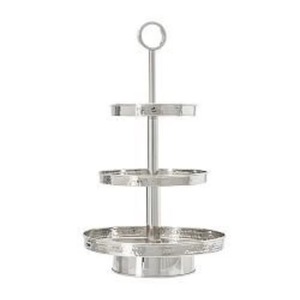 Plateau de service rond à deux niveaux de qualité assurée, support en métal poli, design classique, présentoir à desserts pour fêtes - Product Image 6