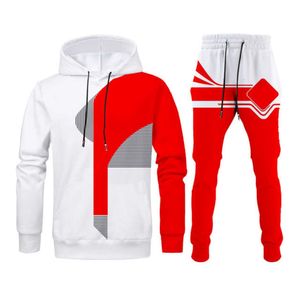 Men's <b>Red</b> White Geometric Print Hoodie Tracksuit Full Sleeve Sporty Casual Set Autumn Wear Breathable Polyester <b>Material</b> - Product Image 1