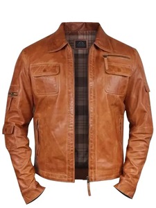 Men's <b>Retro</b> Brown Leather <b>Motorcycle</b> <b>Jacket</b> Vintage Biker Rider <b>Jacket</b> Classic Streetwear Outerwear Custom OEM Wholesale - Product Image 1