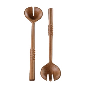 Cucharas para servir ensalada de madera de acacia vintage, ecológicas y artesanales de calidad, juego de 2 piezas de blossom craft india - Product Image 2