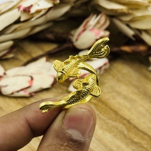 Anillos de diseño bohemio con forma de pez, de latón chapado en oro de 18k, con diseño de carpas Koi, joyería llamativa abierta para mujer, para venta al por mayor/OEM/ODM - Product Image 3