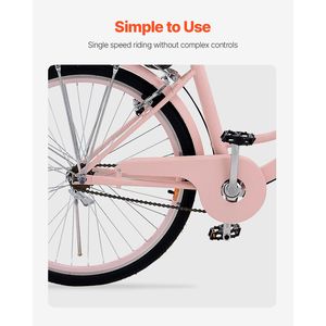 Bicicletta Cruiser da Spiaggia Rosa da 26 Pollici con Forcella in Alluminio, 1 Velocità, Portapacchi Posteriore di Grande Capacità e Cestino, Sicura e Robusta - Product Image 4