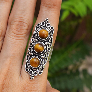 Bague en pierre œil de tigre naturelle, faite à la main, en argent 925, bijou en pierre précieuse pour elle - Product Image 1