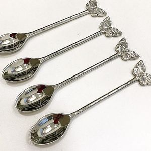 Mini-cuillères à thé en métal argenté avec manche à motif feuille, finition rigide, pour la restauration hôtelière, la vaisselle et les accessoires à café - Product Image 5