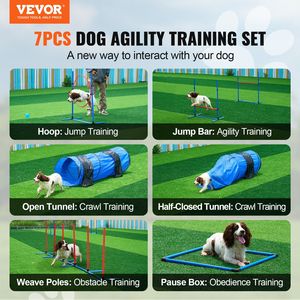 Set di 7 Pezzi per Addestramento Agility Cani: Ostacoli Regolabili, 6 Pali, 2 Tunnel, Anello di Salto, Pause Box, Ostacoli Pieghevoli - Product Image 2