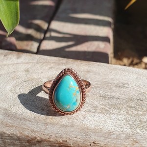 Teardrop <b>Turquoise</b> <b>Ring</b> Rose Gold Finish 925 Sterling Silver Handmade Boho Gemstone Jewelry for Women - Product Image 5