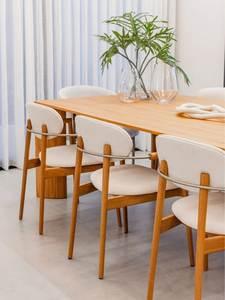 Juego de Comedor Moderno de Madera de Teca Sólida con Sillas Tapizadas, Muebles Contemporáneos de Lujo para Villa, Resort, Hotel y Hoteles Premium - Product Image 2