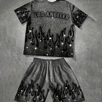 Ensemble T-shirt et short assortis pour homme EM Private Label, style hip-hop, en molleton tricoté 100% coton 220 g/m², séchage rapide, vêtements de sport décontractés