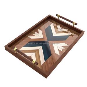Plateaux de service rectangulaires en bois modernes imprimés en usine avec poignées métalliques pour hôtel, restaurant, maison, cuisine, certifiés SABER - Product Image 4