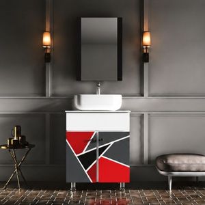 Rebecca Eco Wall-Mounted Ceramic Basin Bathroom <b>Vanity</b> <b>Table</b> with Mirror Included Indigo collection Design From India - Product Image 1