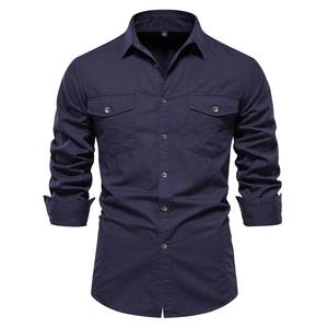 Nouvelle chemise décontractée pour homme en coton 100% avec poche, style automne, couleur unie, coupe ajustée, manches longues, confortable, logo personnalisé - Product Image 4