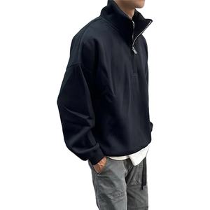 2025 Vintage Stand Collar Pullover Hoodie para hombres moda coreana Casual sudaderas con diseño de media cremallera para verano - Product Image 4