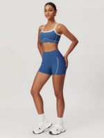 Ensemble court de sport pour femme avec soutien-gorge intégré – Yoga, entraînement, gym – Écoresponsable, Spandex/Polyester, 2 pièces, taille élastique en V