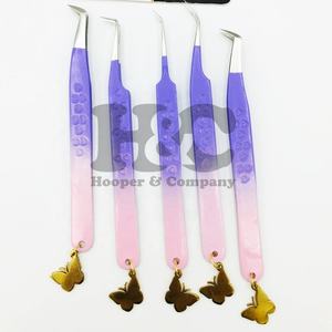 Pinzas para extensión de pestañas, pinzas para extensiones de pestañas, pinzas para pestañas de visón con abalorio de mariposa sostenible de acero inoxidable - Product Image 1