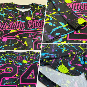 Camiseta de Béisbol Personalizada con Diseño de Salpicaduras de Neón Negro, Unisex, Manga Corta, Sublimada, Impresión Completa, Uniforme de Equipo Personalizado para Adultos, 100% - Product Image 2