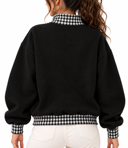Wholesale Women’s Oversized <b>Mock</b> Neck Sweatshirt Custom Gingham Applique Embroidered Logo College Winter Pullover - Product Image 4