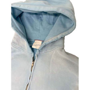 Venta al por mayor de alta calidad de algodón de los hombres de gran tamaño Terry francés en blanco lavado Zip Up Hoodies Vintage ácido lavado térmico Sudadera con capucha para los hombres - Product Image 5